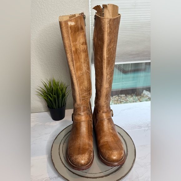Bed‑Stü Womens Tall Leather Riding Boots Size 7.5 Tan Distressed Tanned Leather - Picture 2 of 9